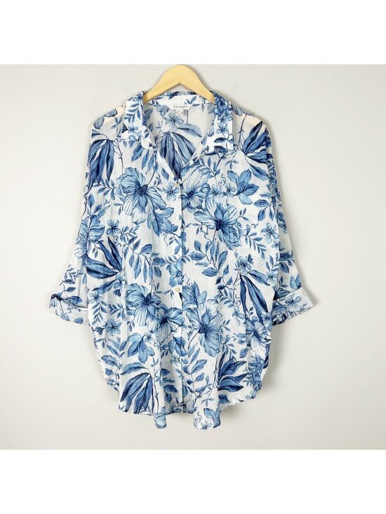 Primark Tops - Primary Tropical Lightweight Button Down Tunic Shirt Floral Boho Coverup Size La